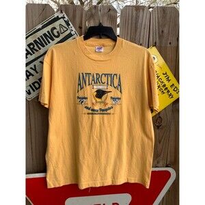 Yellow vintage 90s Antarctica Penguins  100th Anniversary cotton t-shirt XL